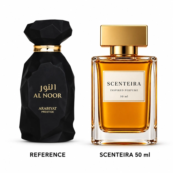 Fig Nocturne: Arabiyat Prestige Al Noor Eau de Parfum reference beside the Scenteira 50 ml bottle