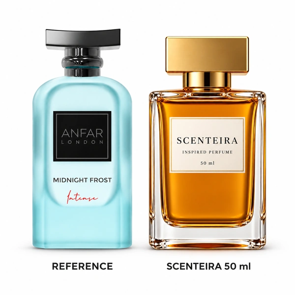 Frosted Orchard: Anfar London Midnight Frost Intense Extrait de Parfum reference beside the Scenteira 50 ml bottle