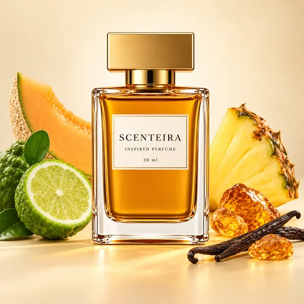 Golden Nectar: Scenteira bottle centred among scent-note ingredients