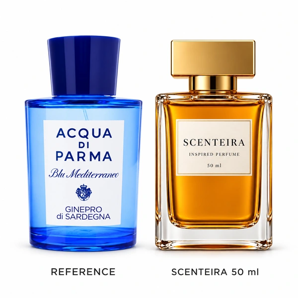 Juniper Coast: original inspiration reference beside the Scenteira 50 ml bottle