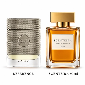 Mandarin Crown: Arabian Oud Amiri Eau De Parfum reference beside the Scenteira 50 ml bottle