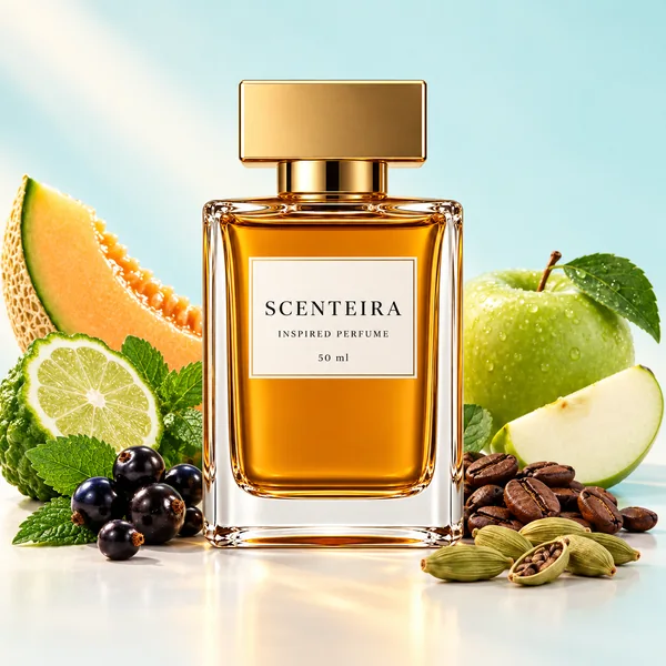 Melon Tide: Scenteira bottle centred among scent-note ingredients