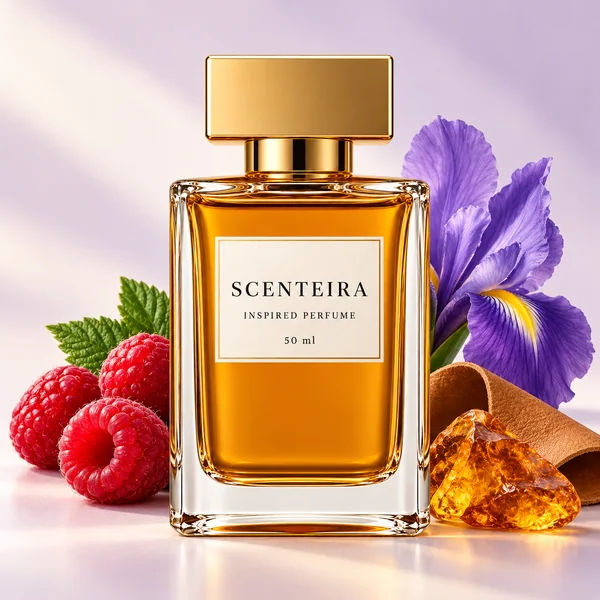 Noir Orchard: Scenteira bottle centred among scent-note ingredients
