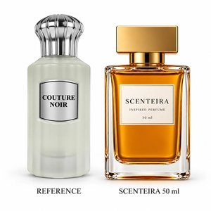 Noir Tailor: Ahmed Al Maghribi Couture Noir Eau de Parfum reference beside the Scenteira 50 ml bottle