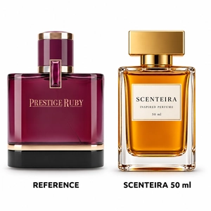 Ruby Accord: Al Majed Oud Prestige Ruby Eau de Parfum reference beside the Scenteira 50 ml bottle